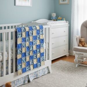 Handmade Reversible Denim, Blue and Cream Patchwork Rag Quilt 38x55